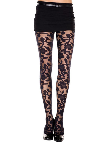 Collant noir imprimé floral - MH7344BLK Music Legs 