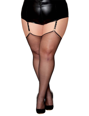 Bas noir, grande taille, en résille transparente avec couture arrière - DG0492XBLK Dreamgirl 