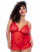 Nuisette courte grande taille rouge et string - MAL7562XRD Mapalé 