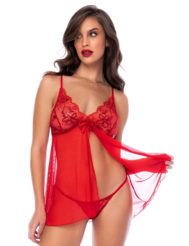 Babydoll rouge et string assorti - MAL7559RD Mapalé 