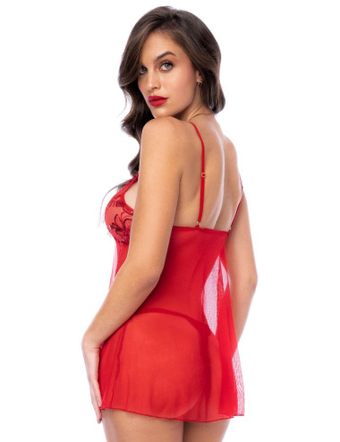 Babydoll rouge et string assorti - MAL7559RD Mapalé 