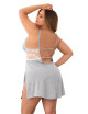 Nuisette en coton grise grande taille fendue sur les côtés et finition dentelle blanche - MAL7313XGREY Mapalé 