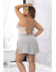 Nuisette en coton grise grande taille fendue sur les côtés et finition dentelle blanche - MAL7313XGREY Mapalé 