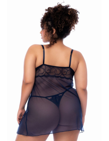 Nuisette grande taille bleu nuit et string - MAL7555XMNBL Mapalé 