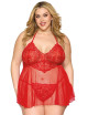 Nuisette grande taille rouge en résille et dentelle florale, string assorti - DG13524XRED Dreamgirl 