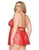 Nuisette grande taille rouge en résille et dentelle florale, string assorti - DG13524XRED Dreamgirl 