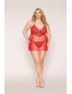 Nuisette grande taille rouge en résille et dentelle florale, string assorti - DG13524XRED Dreamgirl 