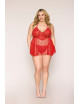 Nuisette grande taille rouge en résille et dentelle florale, string assorti - DG13524XRED Dreamgirl 