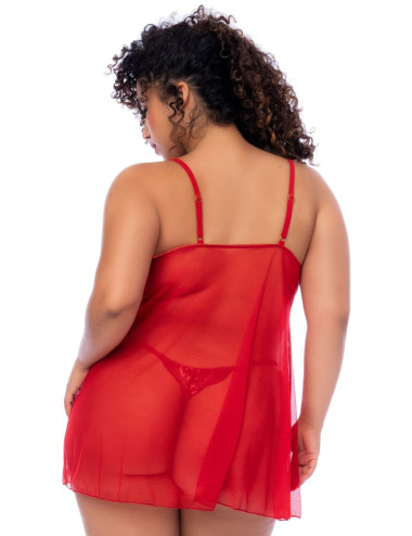 Nuisette ouverte grande taille rouge et string assorti - MAL7559XRD Mapalé 