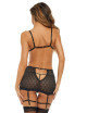 Ensemble 3 pièces, soutien gorge avec chainettes, jupe porte jarretelles et string assorti - REN53042-BLK René Rofé 