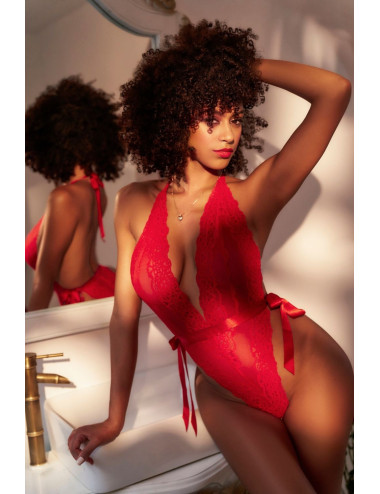 Body string en dentelle rouge