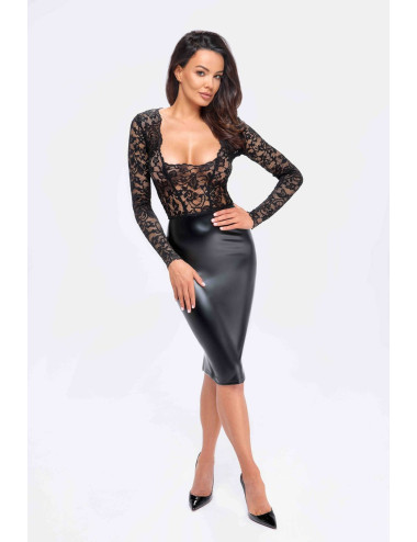 F295 Euphoria Robe midi en dentelle et wetlook