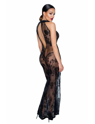 F239 Robe longue en tulle Noir Handmade 