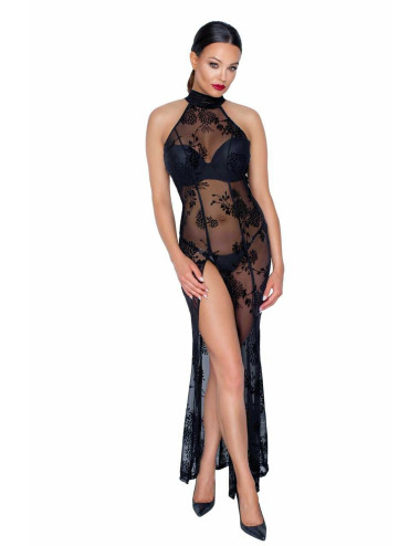 F239 Robe longue en tulle Noir Handmade 