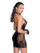 F238 Robe courte en tulle, empiècements en Powerwetlook et fermeture de corset Noir Handmade 