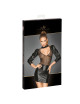 F201 Robe en Powerwetlook et tulle avec manches bouffantes Noir Handmade 