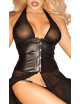 F047 Robe longue avec fermeture en corset Noir Handmade 