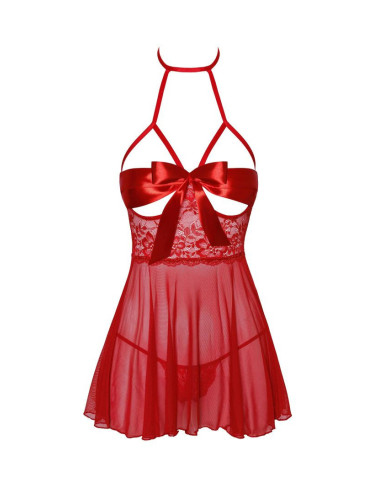 Sexy Kiss 247 babydoll et ruban de satin - Rouge Kissable par Noir Handmade 