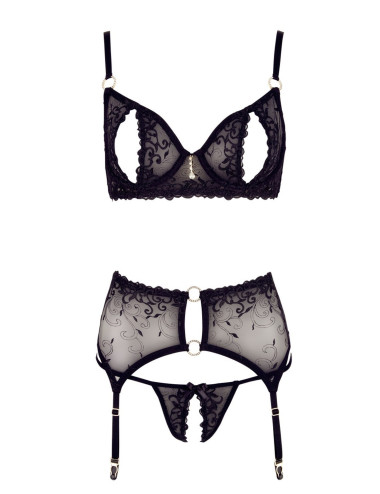 Soutien-gorge dentelle, porte-jarretelles et string ouvert noir - R2213052 COTTELLI & DIVERS 