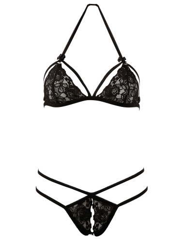 Soutien-gorge en dentelle noire avec bonnets détachables et string - R221125410 COTTELLI & DIVERS 