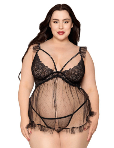 Babydoll grande taille noir et string assorti