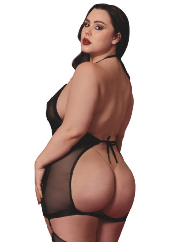 Nuisette grande taille avec porte jarretelles et fouet - DG13704XBLK Dreamgirl 