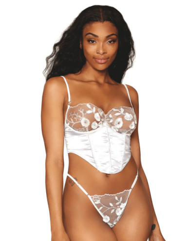 Bustier blanc avec armatures, en satin et dentelle florale