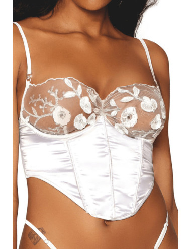 Bustier blanc avec armatures, en satin et dentelle florale - DG13262WHT Dreamgirl 