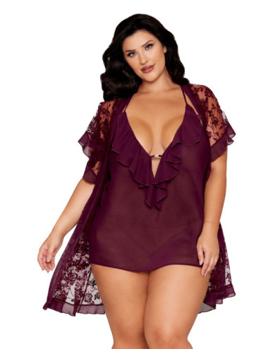 Nuisette et peignoir grande taille couleur aubergine - DG13666XCHE Dreamgirl 