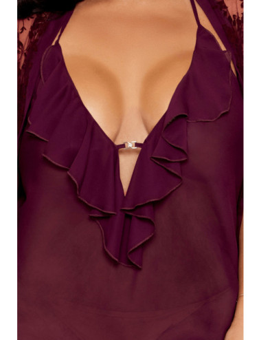 Nuisette et peignoir grande taille couleur aubergine - DG13666XCHE Dreamgirl 