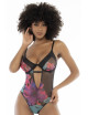 Body noir imprimé fleurs exotiques Mapalé 