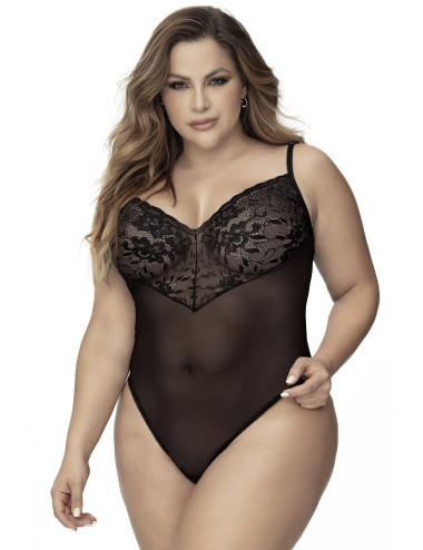 Body, grande taille, noir en dentelle et résille noire - MAL8795XBLK Mapalé 