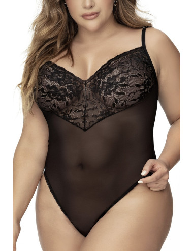 Body, grande taille, noir en dentelle et résille noire - MAL8795XBLK Mapalé 