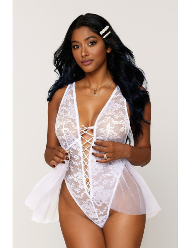 Body dentelle blanc avec tulle amovible