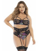 Deux-en-un, nuisette et ensemble trois pièces noir, grande taille, tissu fleur exotique Mapalé 