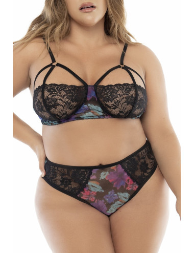 Deux-en-un, nuisette et ensemble trois pièces noir, grande taille, tissu fleur exotique Mapalé 