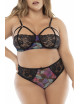 Deux-en-un, nuisette et ensemble trois pièces noir, grande taille, tissu fleur exotique Mapalé 