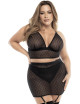 Soutien-gorge, string et jupe, grande taille, résille noire Mapalé 