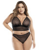 Soutien-gorge, string et jupe, grande taille, résille noire Mapalé 