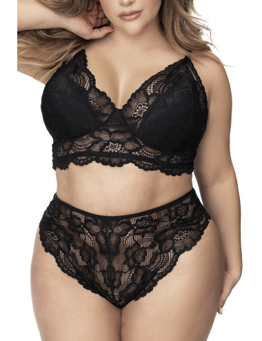 Lingerie grande taille, soutien-gorge et culotte en fibres recyclées - MAL8796XBLK Mapalé 