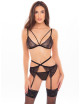 Ensemble 3 pièces, soutien-gorge, porte-jarretelles et string dentelle noire René Rofé 