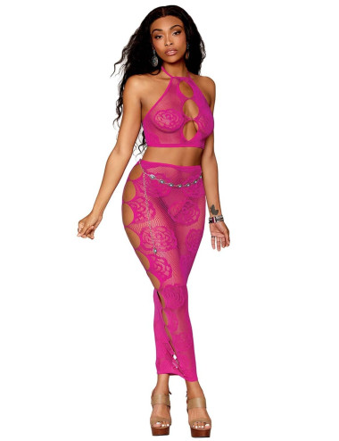 Ensemble Soutien-gorge et jupe longue en filet rose - Xuxa Dreamgirl 