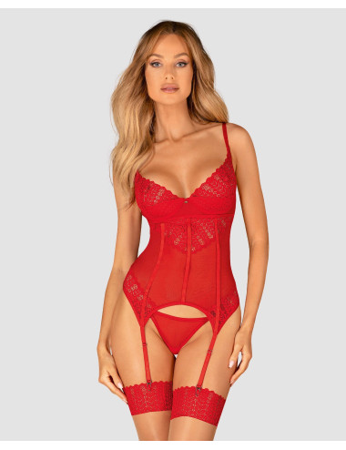 Ingridia corset et string - Rouge Obsessive 