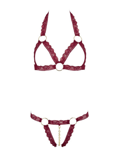 Soutien-gorge ouvert et string rouge à larges bandes sexy - Débora COTTELLI & DIVERS 