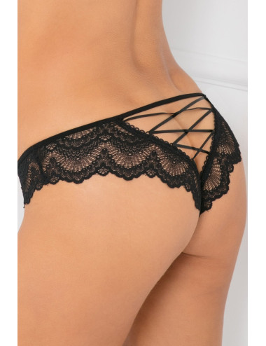 Tanga noir dentelle ajouré sur les fesses ornements croisés - REN1145-BLK René Rofé 