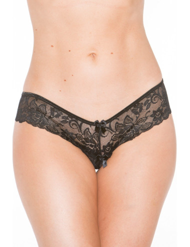 Tanga string noir en dentelle avec noeud arrière - SOH31035BLK Shirley Of Hollywood 