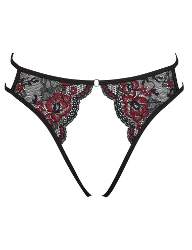 Culotte ouverte en fine dentelle florale rouge et noire - Manuela