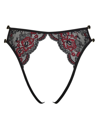 Culotte ouverte en fine dentelle florale rouge et noire - Manuela COTTELLI & DIVERS 