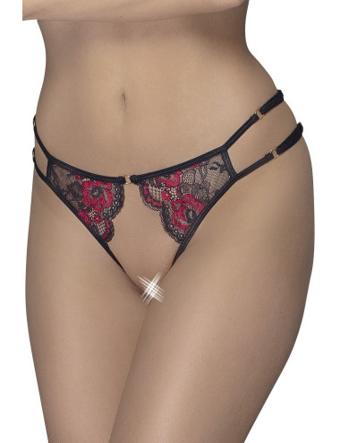 Culotte ouverte en fine dentelle florale rouge et noire - Manuela COTTELLI & DIVERS 