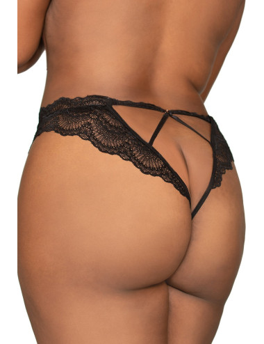 Tanga noir ouvert à l'entrejambe grande taille - DG1468XBLK Dreamgirl 